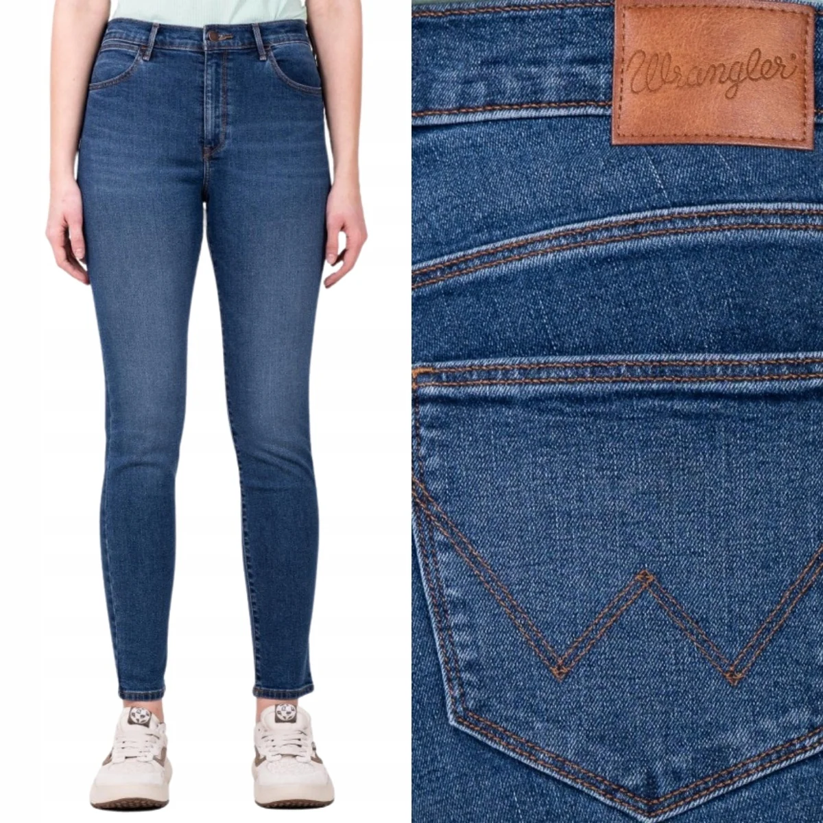 Wrangler High Rise Skinny wysokie damskie spodnie jeansowe rurki W27 L34