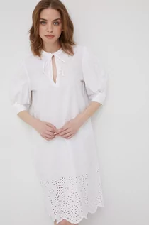 Sukienki - Benetton United Colors of United Colors of sukienka bawełniana kolor biały mini prosta - grafika 1