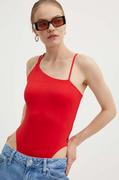 Koszulki sportowe damskie - Tommy Jeans body damskie kolor czerwony DW0DW17400 - miniaturka - grafika 1