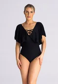 Odzież ciążowa - Zwiewne BODY damskie z falbanką na biuście czarne S - miniaturka - grafika 1
