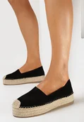 Espadryle damskie - Czarne Espadryle na Plecionej Podeszwie z Ozdobnymi Noskami Litherise - miniaturka - grafika 1