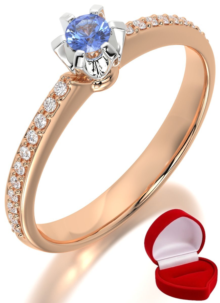 ZŁOTY PIERŚCIONEK ZARĘCZYNOWY 585 14k TANZANIT 0,09 ct RÓŻOWE ZŁOTO R11