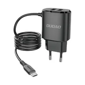 Ładowarki do telefonów - Dudao ładowarka sieciowa 2x USB z wbudowanym kablem micro USB 12 W czarny (A2ProM black) - miniaturka - grafika 1