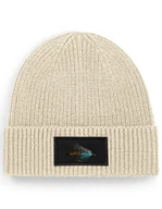 Czapki damskie - Czapka zimowa beanie wędkarska dla wędkarza na ryby na prezent "teal blue and silver" Jasny beż - miniaturka - grafika 1