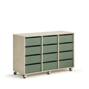 Regał szkolny CASPER, 12 szuflad, brzoza, ciemnozielony - Meble do szkół i przedszkoli - miniaturka - grafika 1