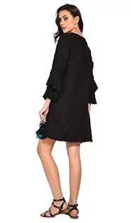 Sukienki - Bonateks Damska sukienka 100% lniana Made in Italy, Puszysta trapezowa sukienka z półrękawami i kieszeniami, Desert, Rozmiar: XL, Pustynia, XL - grafika 1