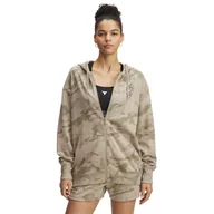 Bluzy damskie - Damska bluza dresowa rozpinana z kapturem Under Armour Project Rock Terry Full Zip - beżowa - miniaturka - grafika 1