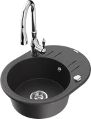 Zlewozmywaki z baterią - Mexen Kevin zlewozmywak granitowy 1-komorowy z ociekaczem i baterią kuchenną Savita, czarny nakrapiany - 6517-76-672601-00 - miniaturka - grafika 1