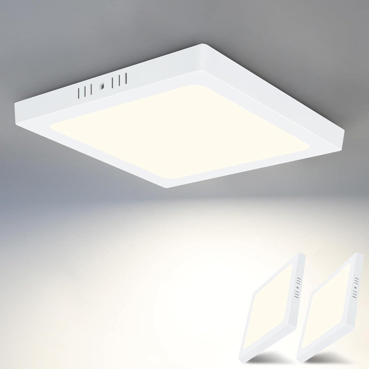 ZMH LED lampa sufitowa płaska 2-pak nowoczesna lampa biała kwadratowa lampa neutralna biała 4000 K 18 W IP44 kuchnia biuro salon korytarz
