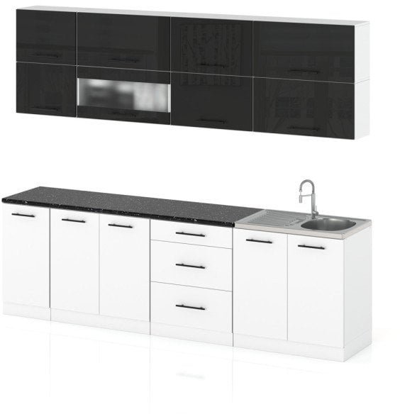 Meble Kuchenne Zestaw Kuchnia Robo Lux 2.6m Modułowa Czarny Połysk Biały