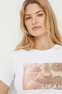 Koszulki sportowe damskie - Pepe Jeans t-shirt bawełniany HIGI damski kolor biały - grafika 1