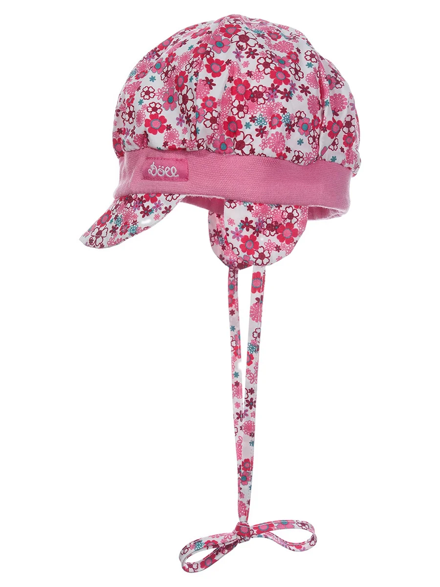 Dziewczęca czapka wiązana różowa w kwiatki Doll r.43