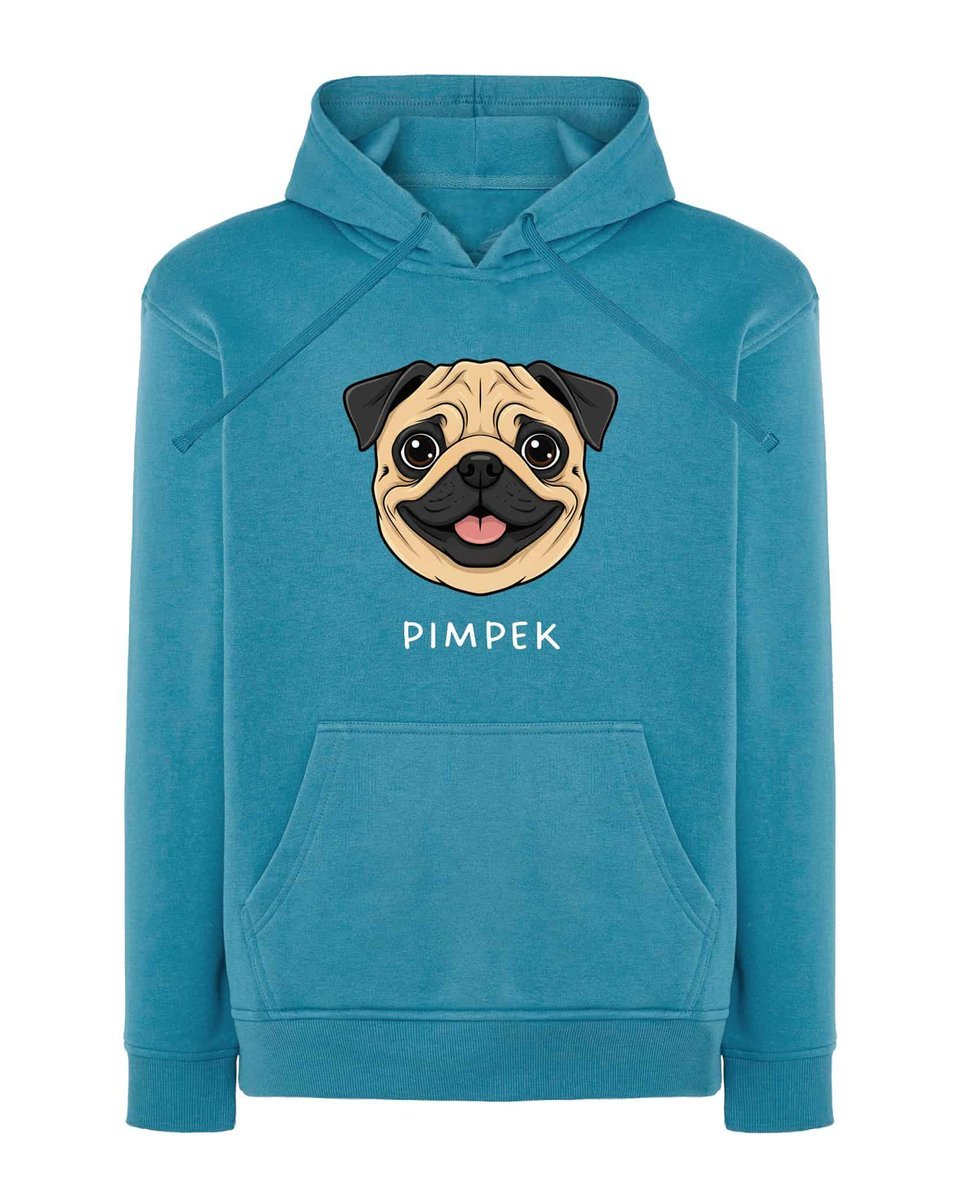 Bluza z kapturem Mops Personalizowana Pupil Pies Jasnoniebieska L