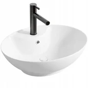 Umywalki - Biała ceramiczna umywalka nablatowa z przelewem - miniaturka - grafika 1