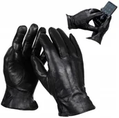 Rękawiczki - Męskie skórzane Rękawiczki dotykowe ocieplane polarkiem r.XL - RKW7-XL - miniaturka - grafika 1