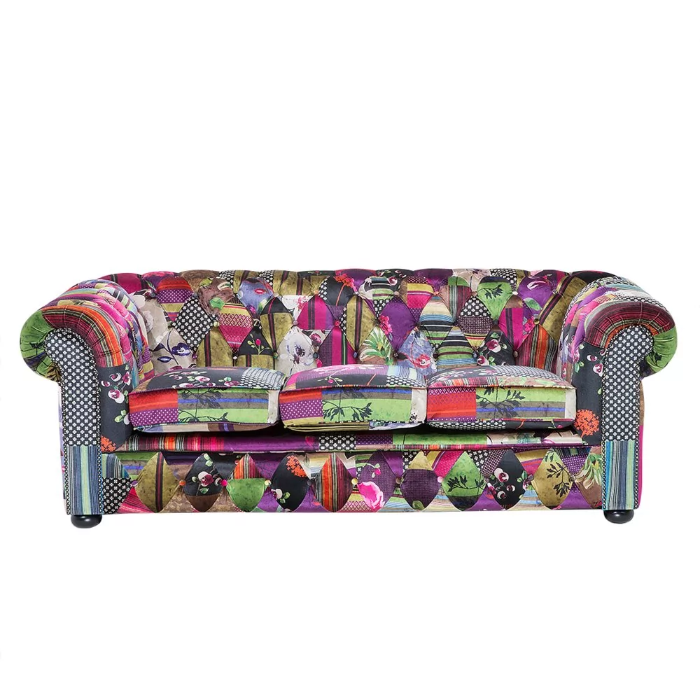 Beliani Sofa 3-osobowa patchworkowa fioletowa CHESTERFIELD 51246