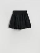 Spodenki damskie - Reserved - Szorty z ażurowym wykończeniem - czarny - miniaturka - grafika 1