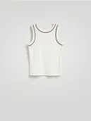 Koszulki i topy damskie - Reserved - Top z kontrastową lamówką - złamana biel - miniaturka - grafika 1