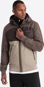 Kurtki męskie - Lekka kolorowa męska sportowa kurtka z polarem beżowo-ciemnobrązowa V19 OM-JANP-0194 S - miniaturka - grafika 1