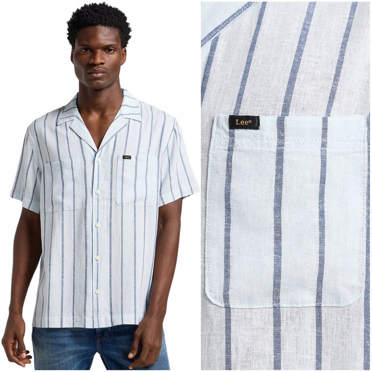 Lee 2 Pkt Camp Shirt Orion Blue luźna lniana koszula krótki rękaw XL