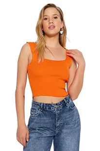 Trendyol Damska bluzka z dzianiny slim fit bodycon z kwadratowym kołnierzem, pomarańczowy, S - Body - miniaturka - grafika 1