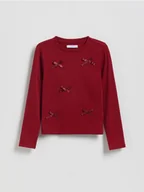 Bluzki dla dziewczynek - Reserved - Bawełniana bluzka z kokardami - bordowy - miniaturka - grafika 1