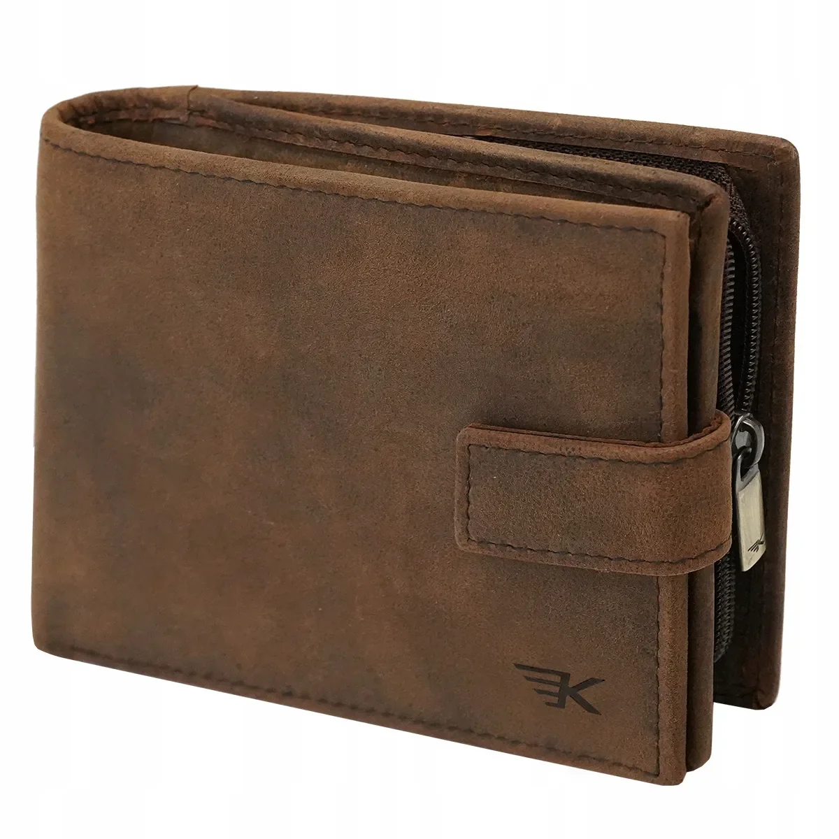 KOCHMANSKI portfel męski skórzany brązowy RFID z kieszonką na zamek wygodny 9,7 cm skóra naturalna mężczyzna