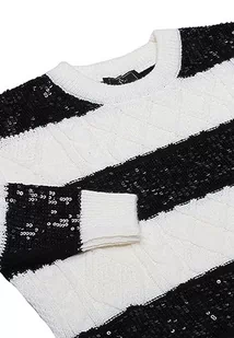 faina Damski sweter w paski, nieregularny sweter z cekinami, z okrągłym dekoltem, wełniany, rozmiar XS/S, biały (wollweiss), XL - Swetry damskie - miniaturka - grafika 1