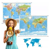 Mapy i plansze edukacyjne - Świat. Mapa ścienna polityczno - fizyczna dwustronna ArtGlob - miniaturka - grafika 1