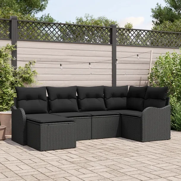 Zestaw Sofa Ogrodowa Narożna Modułowa Czarna z Rattanu 5-częściowy