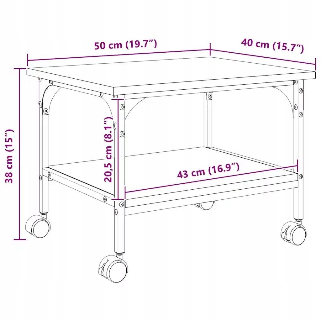 vidaXL Stojak na drukarkę Stary drewno 50 x 40 x 38 cm 882995