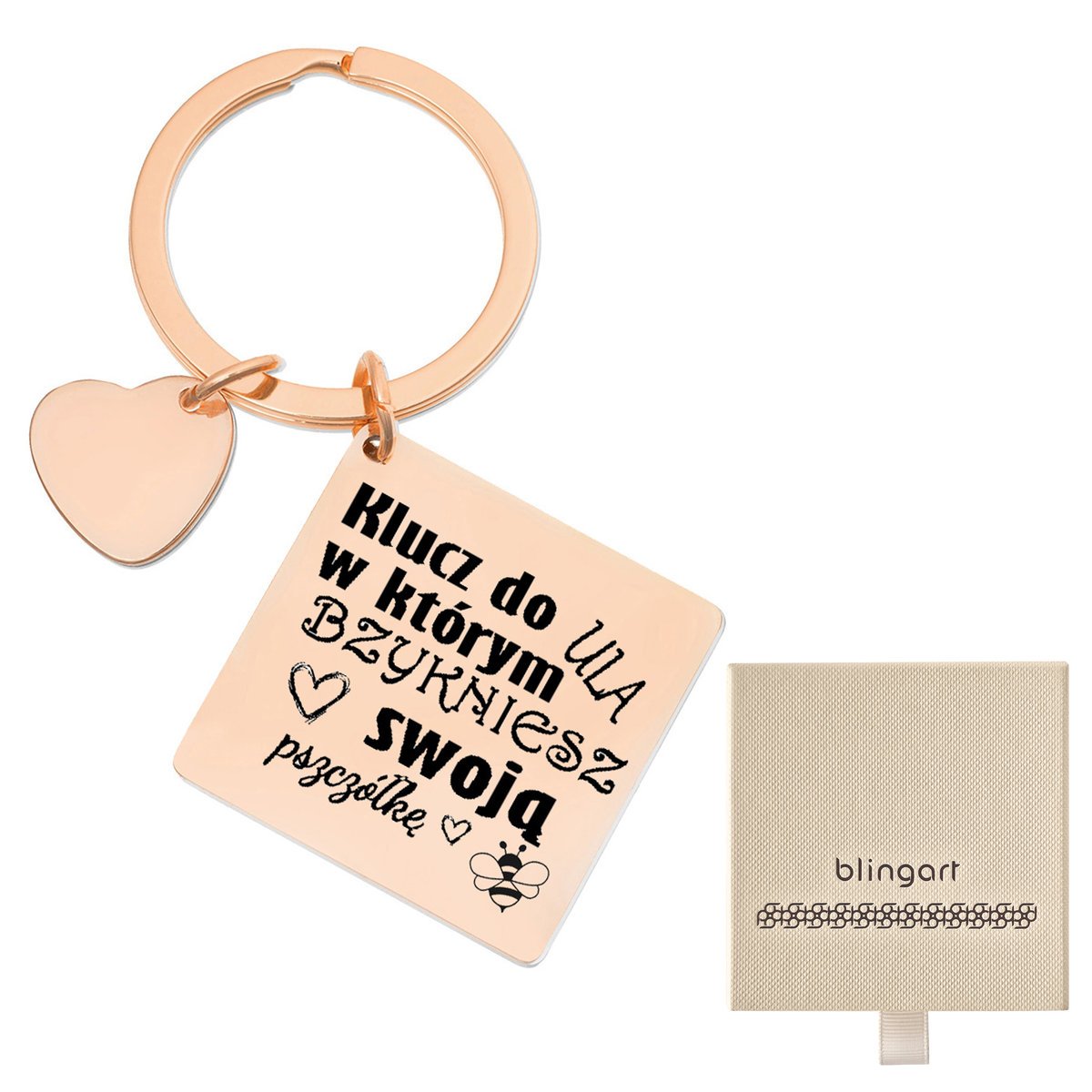 Brelok do kluczy z grawerem KWADRAT serduszko KOLO
