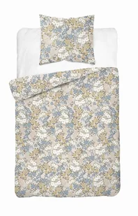 Pościel satynowa 140x200 kremowa w białe i niebieskie kwiaty – Satin Stories - Pościel - miniaturka - grafika 1