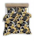 Pościel - Pościel Z Kory 160X200 Czarna W Szare Złote Egzotyczne Liście - miniaturka - grafika 1