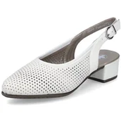 Czółenka - Czółenka damskie Rieker 47066 letnie z odkrytą piętą białe skórzane-37 - miniaturka - grafika 1