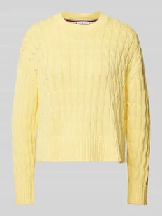 Sweter z dzianiny z czystej bawełny z okrągłym dekoltem - Swetry damskie - miniaturka - grafika 1