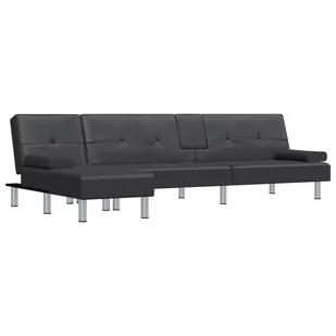 Sofa rozkładana L, czarna, 255x140x70 cm, sztuczna - Narożniki - miniaturka - grafika 1