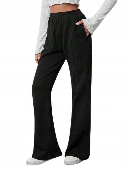 SHEIN TALL CZARNE SPODNIE CASUAL Z WYSOKIM STANEM BAWEŁNIANE L 1ED