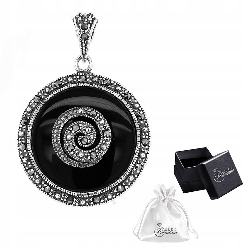 Zawieszka srebrna pr. 925 Ekskluzywny Wisiorek z ONYKSEM i MARKAZYTAMI