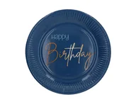 Dekoracje i nakrycia stołu na imprezę - Talerzyki urodzinowe granatowe Happy Birthday - 23 cm - 8 szt. - miniaturka - grafika 1