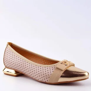 Potocki 12556 damskie baleriny skórzane ażurowe beżowe - Baleriny - miniaturka - grafika 1