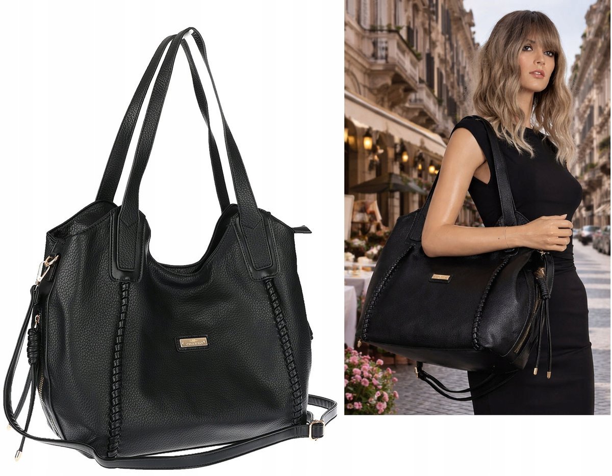 Torebka Damska Worek Shopper Torba na Ramię duża pajemna CH2166 Czarna