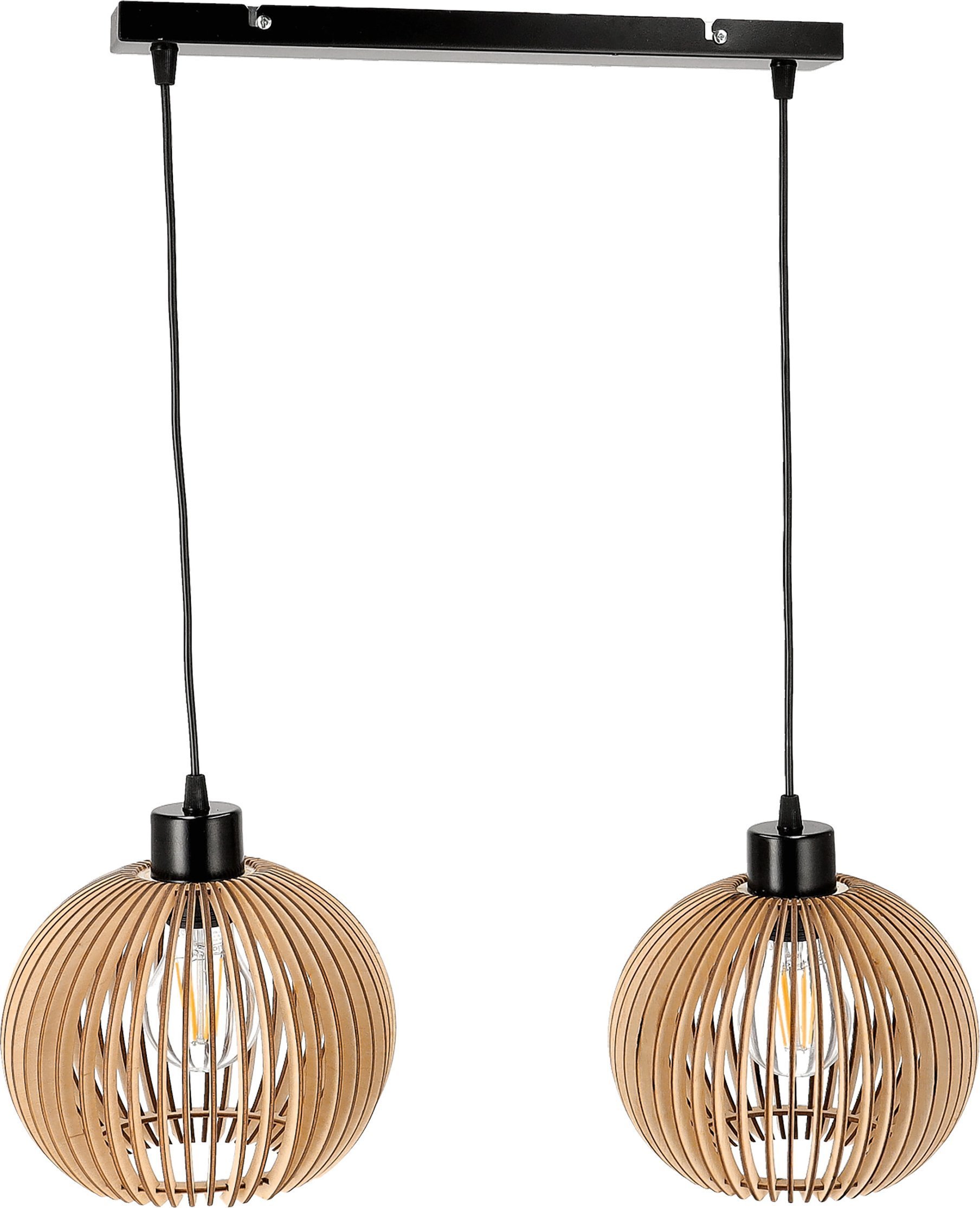 Lampa wisząca Orno ANAFI 2P E27, lampa wisząca, max. 2x60W, czarna, drewno