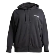 Bluzy damskie - adidas Damska bluza z kapturem ESSENTIALS LINEAR FULL ZIP FRENCH TERRY (duży rozmiar) XL (duży rozmiar) czarny/biały - miniaturka - grafika 1