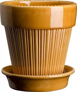 Doniczka Simona 18 cm żółta z podstawką szkliwiona - Donice - miniaturka - grafika 1
