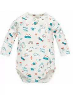 Pinokio Body niemowlęce bawełniane rozpinane długi rękaw Orange Flip ecru, Rozmiar: 56 - Body dla niemowląt - miniaturka - grafika 1