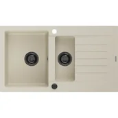 Zlewozmywaki - Mexen Matias zlewozmywak granitowy 1,5-komorowy z ociekaczem 900 x 505 mm, beżowy, syfon czarny - miniaturka - grafika 1