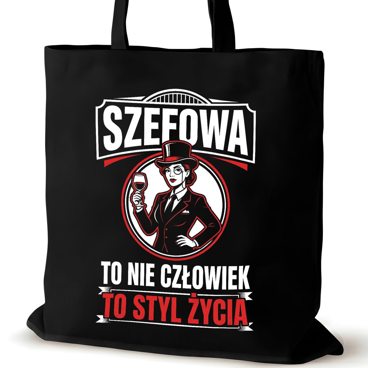 Czarna torba bawełniana dla szefowej na ramię duża prezent biura milord