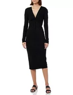 Sukienki - Armani Exchange Damska sukienka z dekoltem w serek, klasyczny krój, formalna sukienka nocna, czarny, L - miniaturka - grafika 1