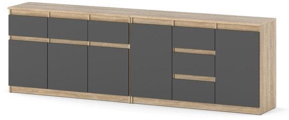 Komoda Nowoczesna Do Sypialni 6 Szuflad 240cm Szafka Dąb Sonoma Szara Mat